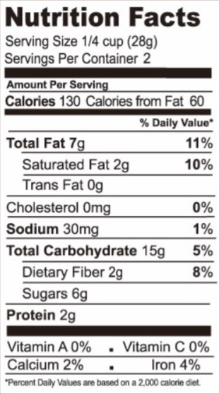 Chocolate Decadence granola nutrition facts (2 oz snack pack)