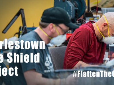 Charlestown Face Shield Project workers making face shields
