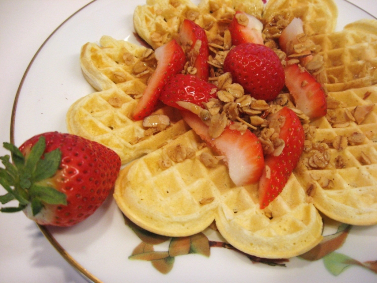 Waffles with strawberry topping