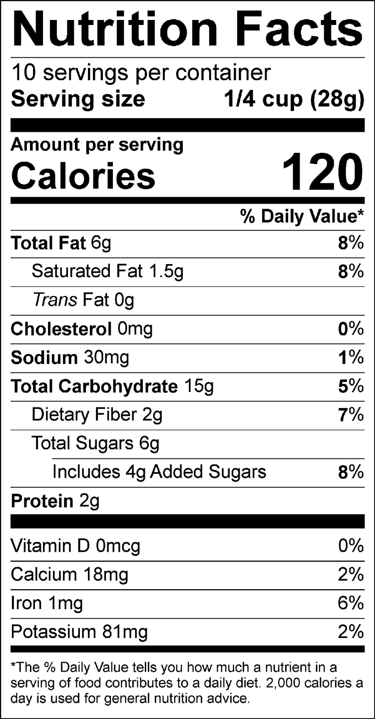 Creative Cranberry granola nutrition facts (10-oz bag)