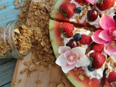 Watermelon granola pizza