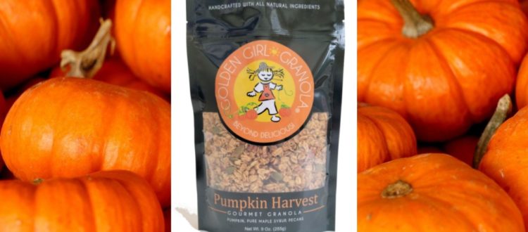 Pumpkin Harvest granola with pumpkins background